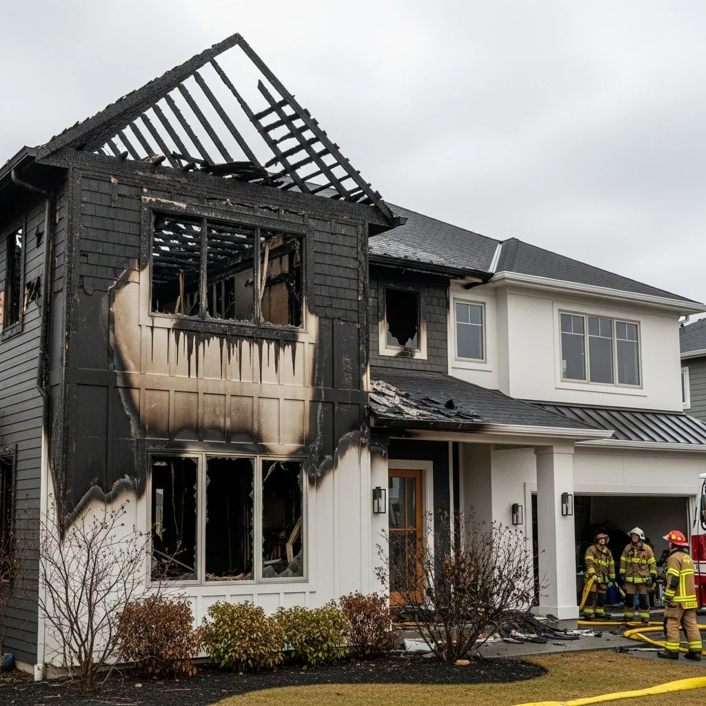 image displaying fire damage on modern residential property
