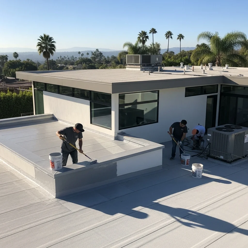 image displaying waterproofing solution on modern residential property being conducted in Los Angeles