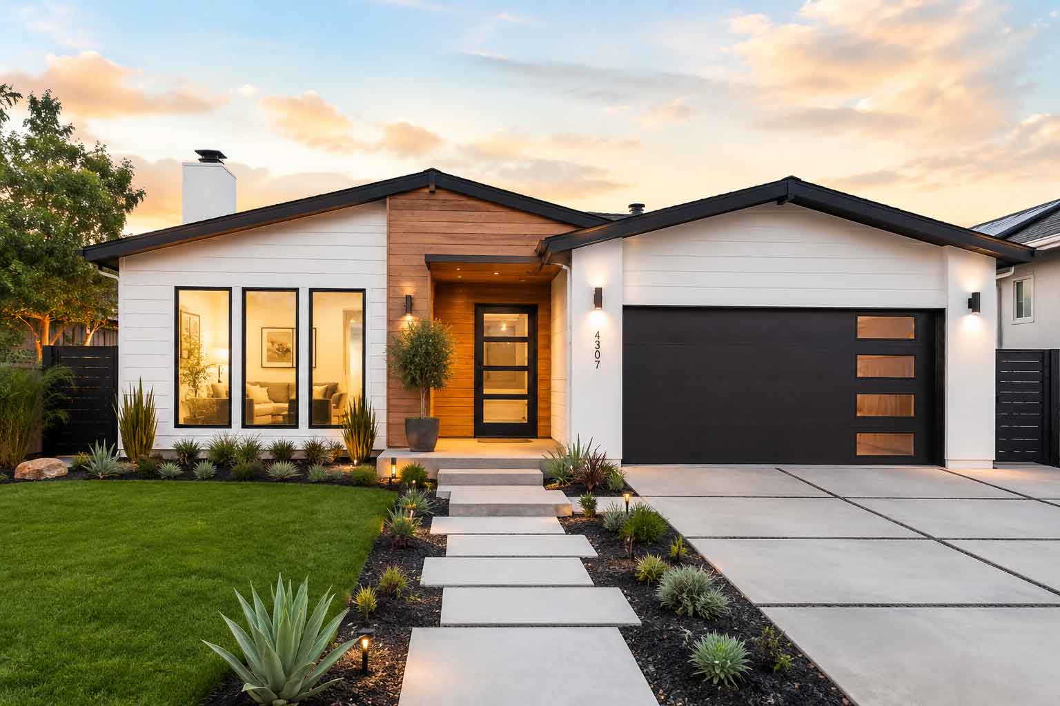 Contemporary home with modern architecture and clean exterior design.