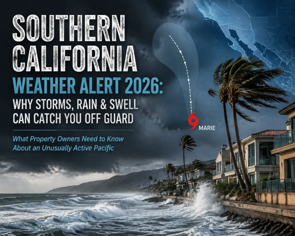 A coastal storm threatens Los Angeles property with potential water damage and flooding.