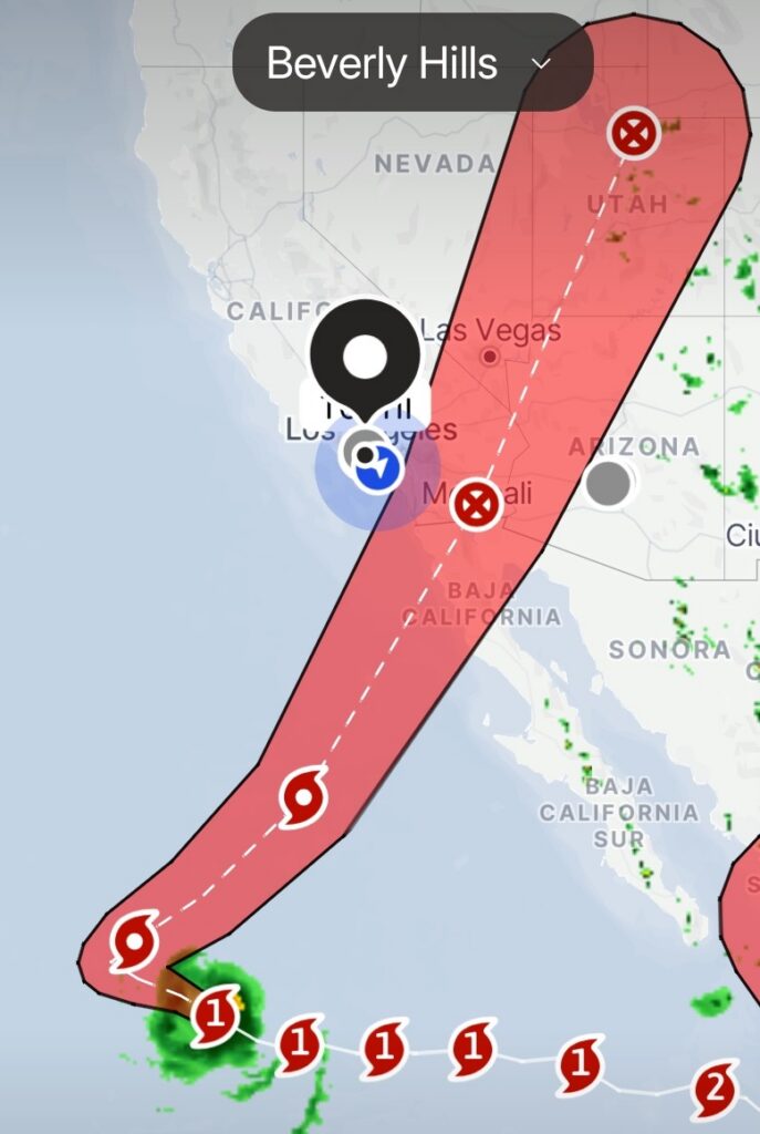 Oct 7, 2026 forecast cone for Hurricane Rachel turning northeast toward Baja California; matches NHC Advisory 43.