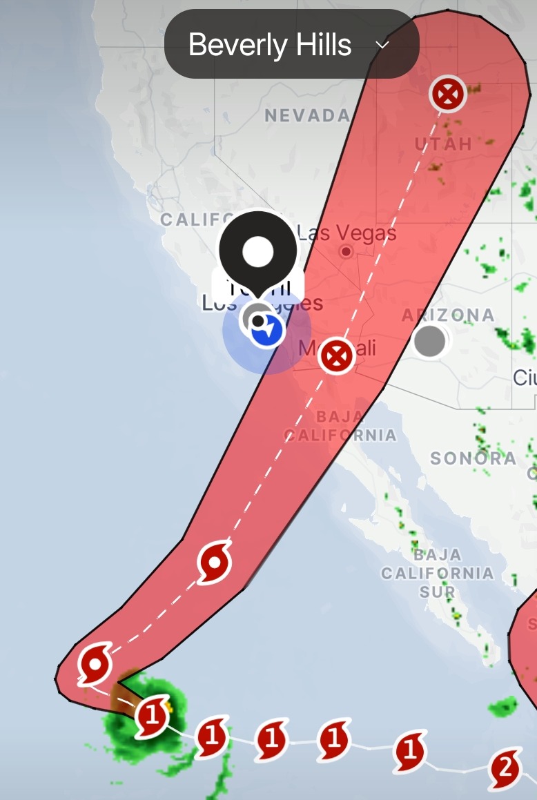 Oct 7, 2026 forecast cone for Hurricane Rachel turning northeast toward Baja California; matches NHC Advisory 43.